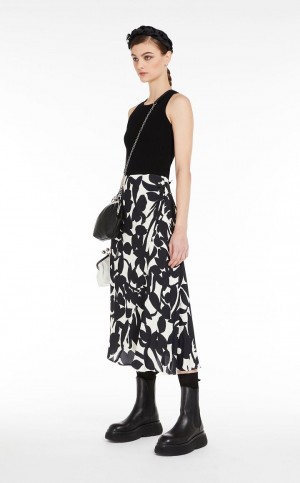 Max Mara Asymmetrical In Printed Viscose Nederdel Sort | MMR593685