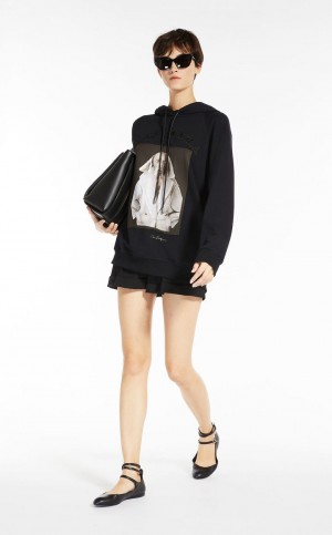 Max Mara Bomulds Sweatshirt With Wegman Print Strikkevarer Sort | MMR593474