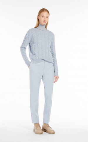 Max Mara Cable Cashmere Strikkevarer Lyseblå | MMR593419