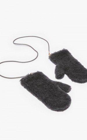 Max Mara Mittens In Teddy Fabric Handsker Mørkegrå | MMR594230