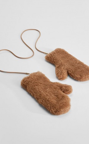 Max Mara Mittens In Teddy Fabric Handsker Brune | MMR594236