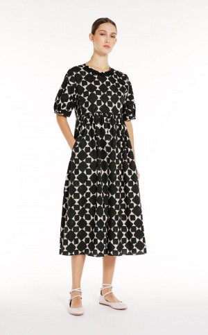 Max Mara Printed Poplin Kjole Mørkegrøn | MMR593399