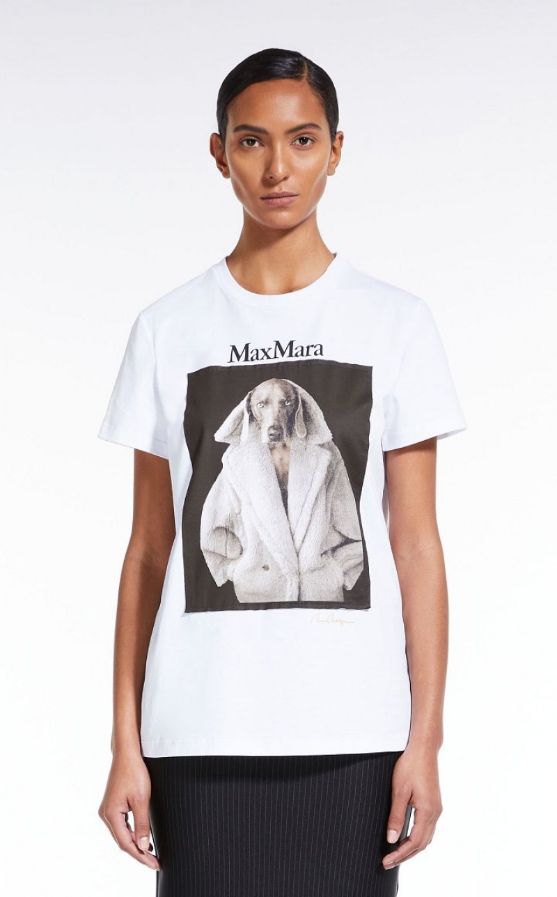 Max Mara Bomulds With Wegman Print T-shirt Hvide | MMR593665