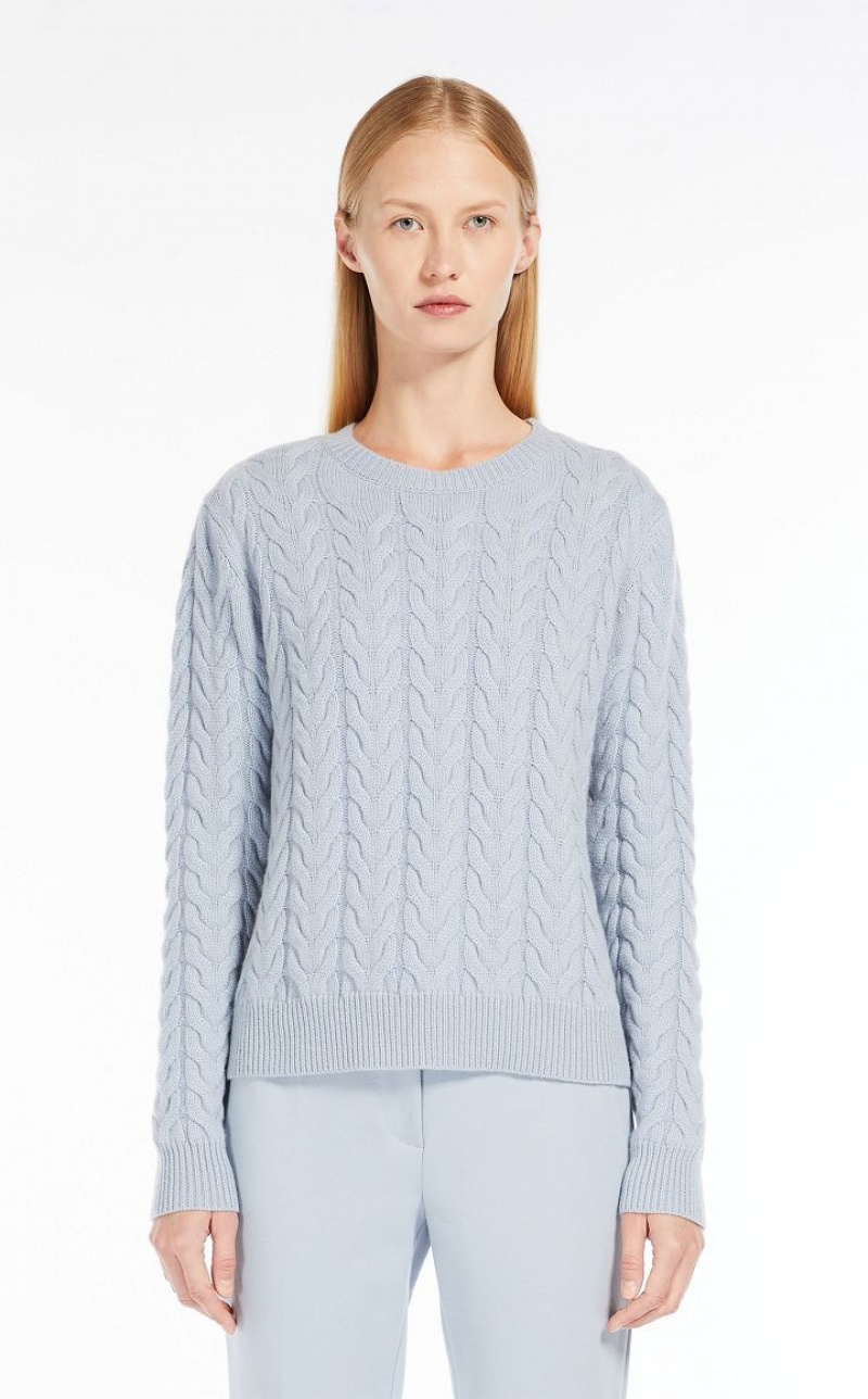 Max Mara Cable Cashmere Strikkevarer Lyseblå | MMR593419