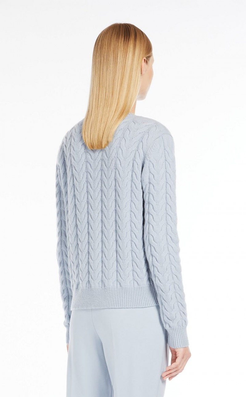 Max Mara Cable Cashmere Strikkevarer Lyseblå | MMR593419