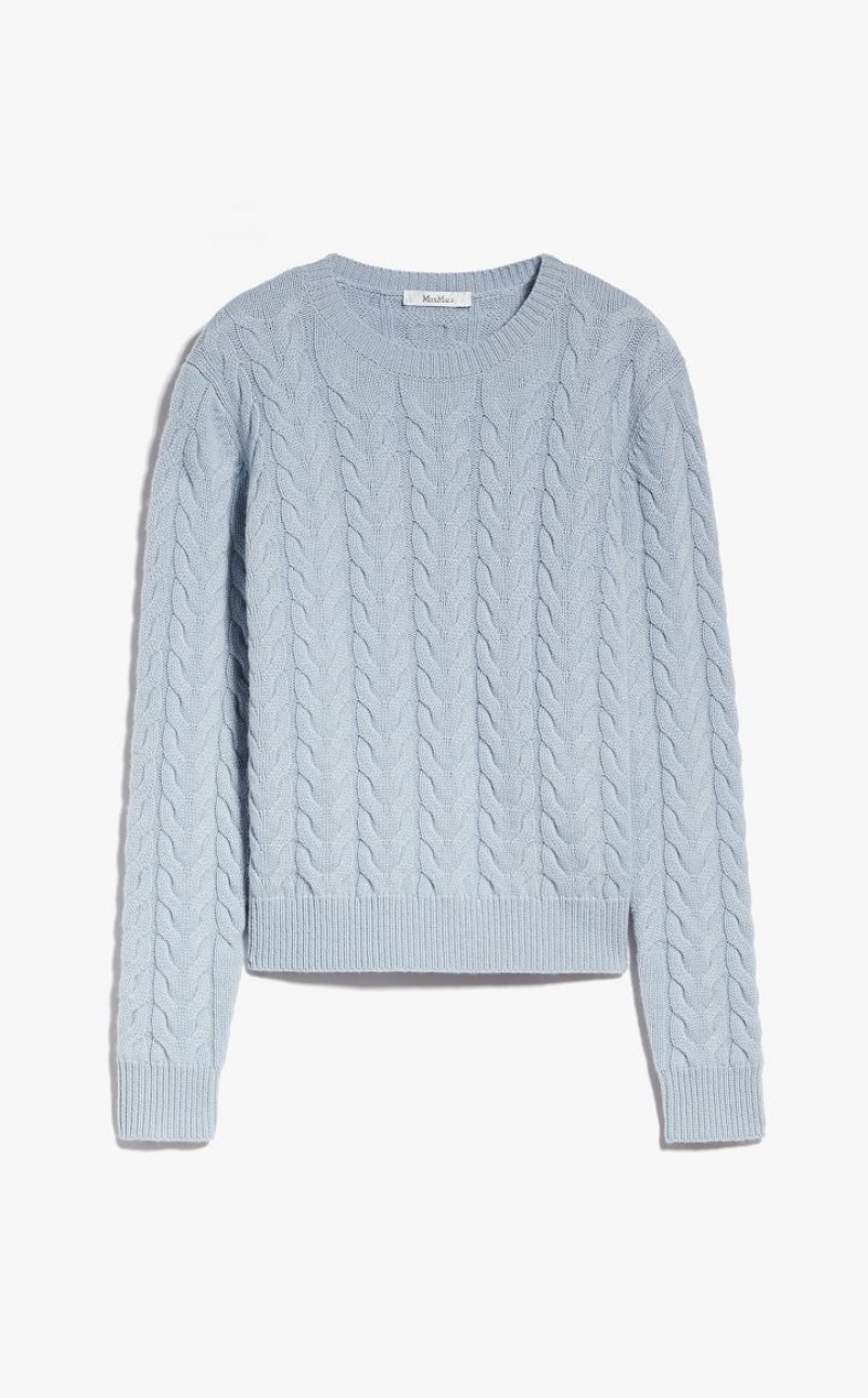 Max Mara Cable Cashmere Strikkevarer Lyseblå | MMR593419