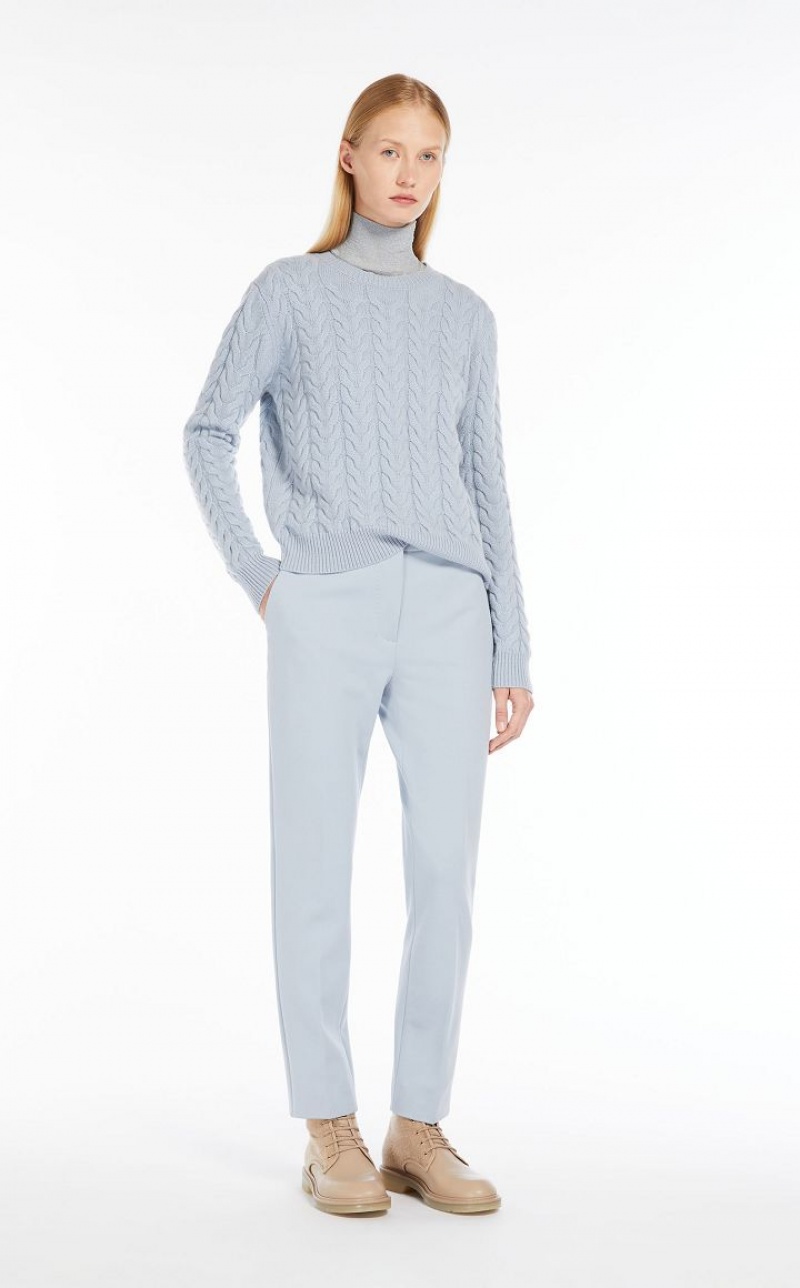 Max Mara Cable Cashmere Strikkevarer Lyseblå | MMR593419